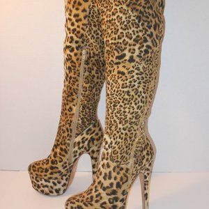 FRH ANIMAL PRINT PLATFORM OVER THE KNEE BOOTS SIZE 8.5 MEDIUM